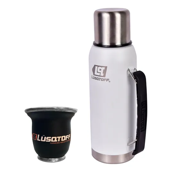 Termo 1l Manija Acero Inox Lusqtoff + Mate Vidrio De Regalo