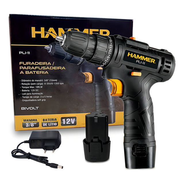 Parafusadeira Furadeira Hammer Pli-11 A Bateria Preto Parafusadeira Furadeira Hammer Pli-11 A Bateria Preto