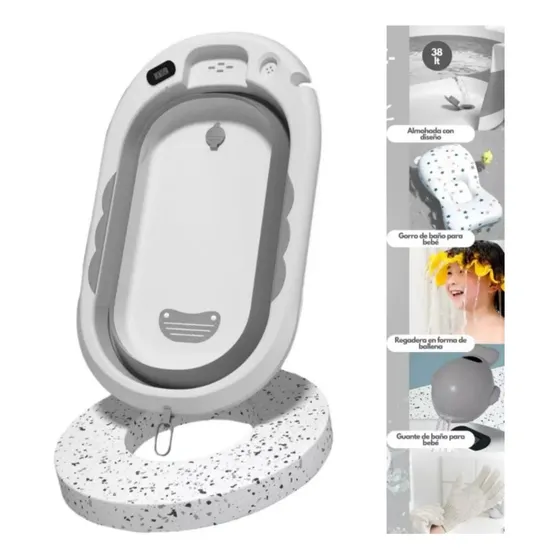 Bañera Para Bebe Incluye Termometro Y Cojin Babykits Color Celeste Bañera Con Cojin Y Jabonera