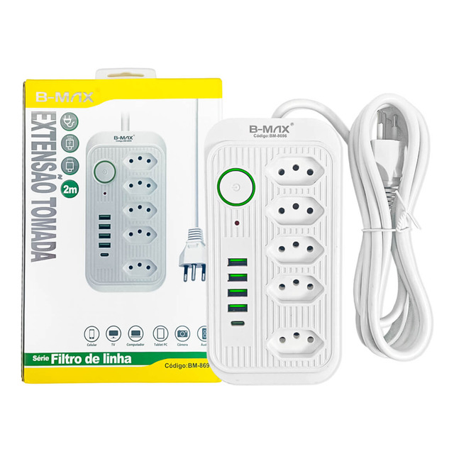 Extensão 5 Saídas Com Usb Tipo-c 127v/220v Extensão 5 Saídas Com Usb Tipo-c 127v/220v