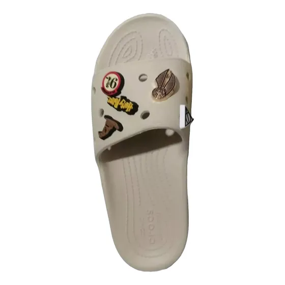 Suecos Unisex Crocs Color Crema M 13 Con Simbolos 