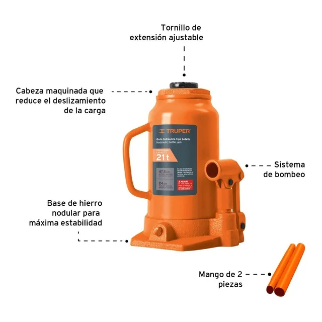 Gato Hidráulico Tipo Botella 20 Toneladas Truper 14822