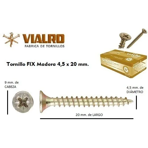Tornillo Fix Para Madera Vialro 4,5 X 20  Mm - Caja X 200 U.
