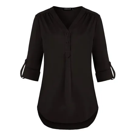 Blusa De Manga Larga Enrollable Para Mujer