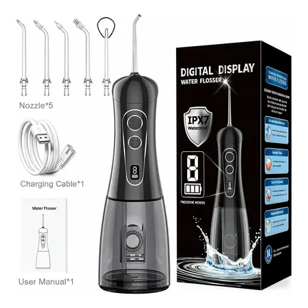 Irrigador Oral Portátil Ipx7 De 400ml Com Jato Forte Pulsado Preto