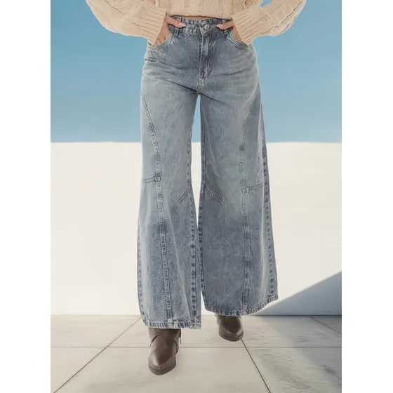 Jean Wide Leg Con Recortes Hungria Mujer