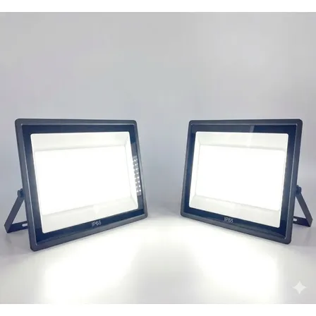 Kit 2 Refletor Led Slim Holofote 2000w Bivolt P/dagua Frio 127/220v Preto Branco-frio