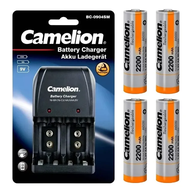 Cargador Con 4 Pilas Recargables Camelion De 2200mah, Nuevo