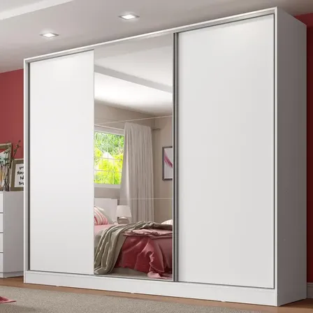 Guarda Roupa Casal Armário Quarto 100% Mdf C Espelho Madesa Royale 3 Portas Cor Branco 106209