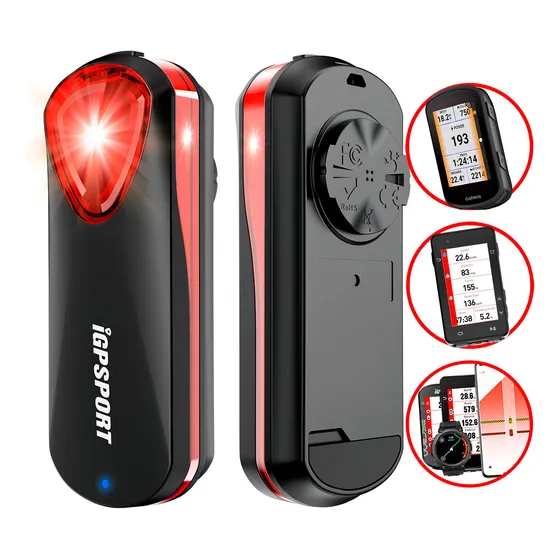 Radar trasero inteligente Igpsport Sr30, luz trasera para bicicleta, color negro