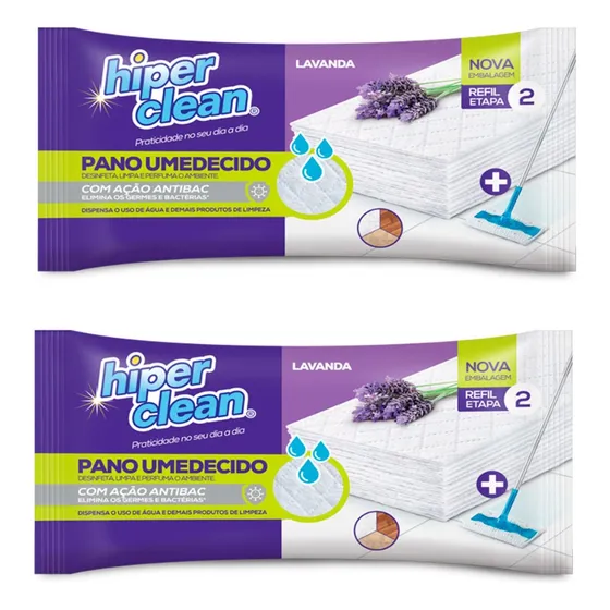 Kit 2 Pano Umedecido Lavda Alta Performance Hiperclean Mop