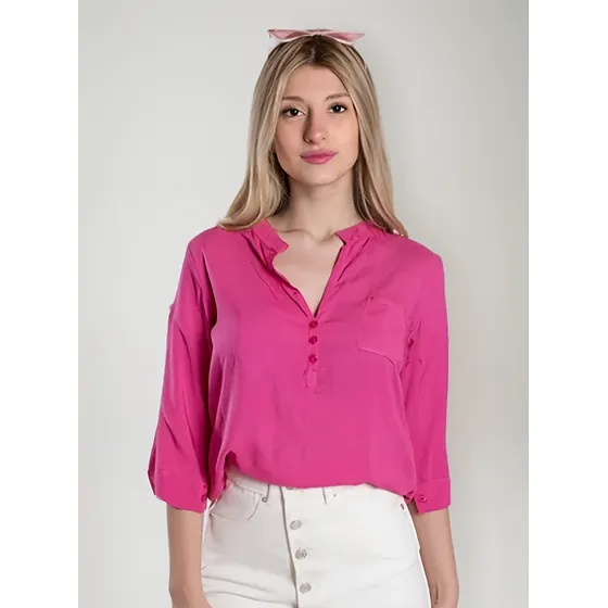Blusa Camisola De Mujer De Fibrana Manga 3/4 A Manga Corta