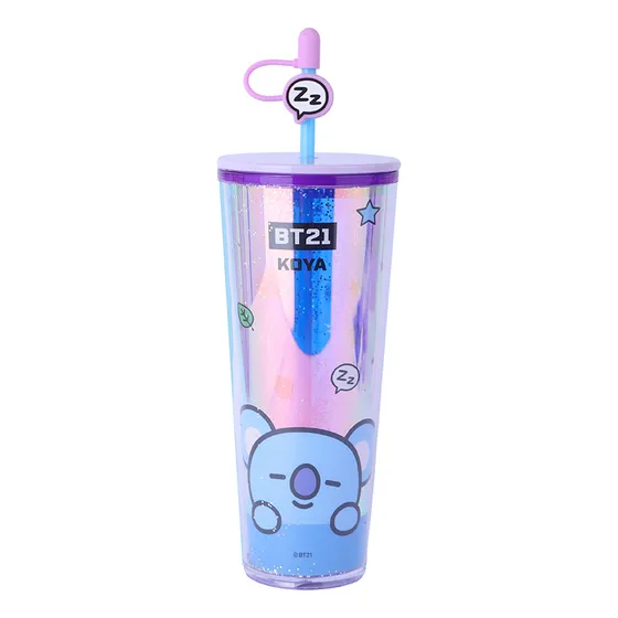 Miniso Vaso Con Tapa Y Popote Bt21 Koya Plástico Tornasol 80