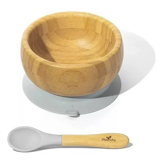 Bowl Plato Bebé Madera Bambu Y Silicona C/cuchara Avanchy