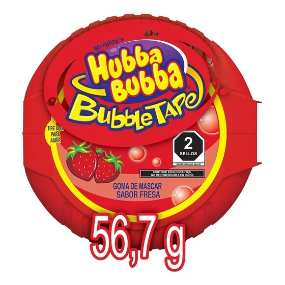 Gomo De Mascar Bubble Tape Hubba Bubba Sabor Fresa 56.7g
