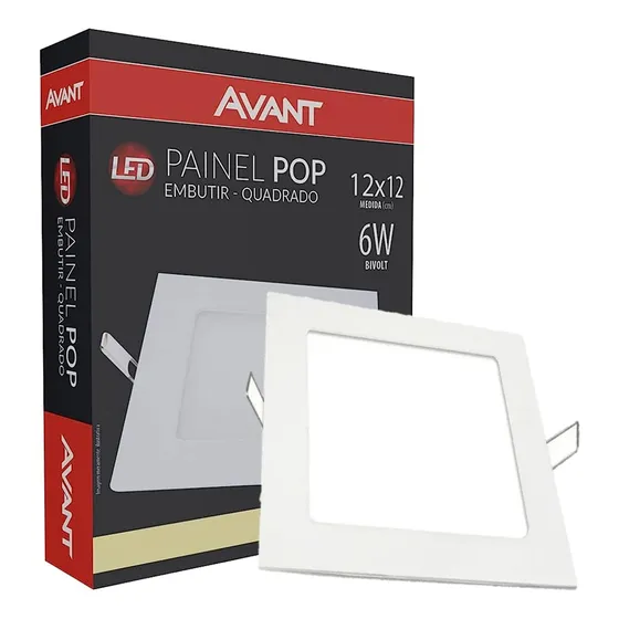 Kit 10 Plafon Quadrado Embutir 6w 12x12 Branco Neutro 4000k