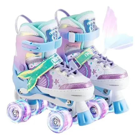 Patins Infantil Quad Ajustável Com 4 Rodas De Led M Lilás