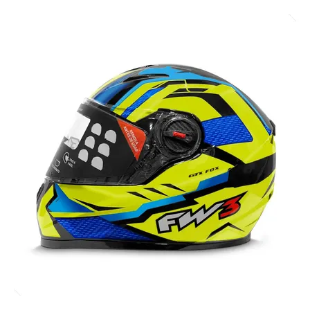 Capacete Moto Fechado Fw3 Modelo Gtx Fox Óculos Interno