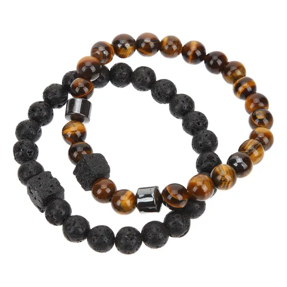 Pulseras De Perlas Redondas De Piedra Natural, 2 Unidades