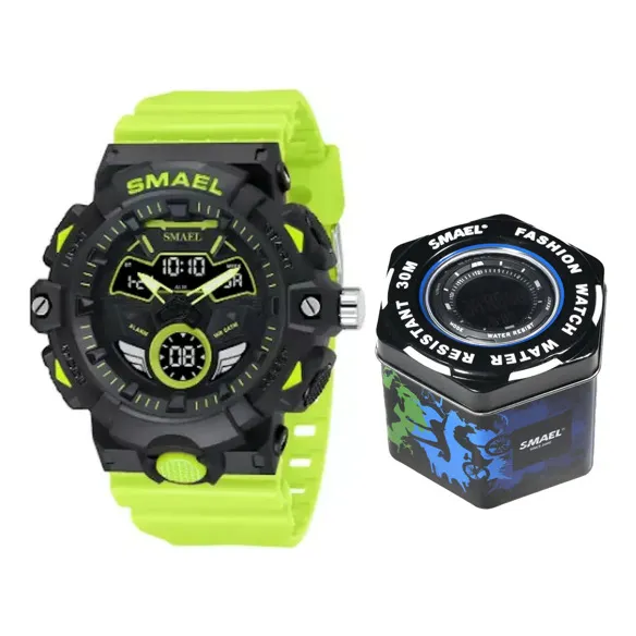 Reloj Deportivo Smael 8085 Verde Hora Doble Cronometro 50 M