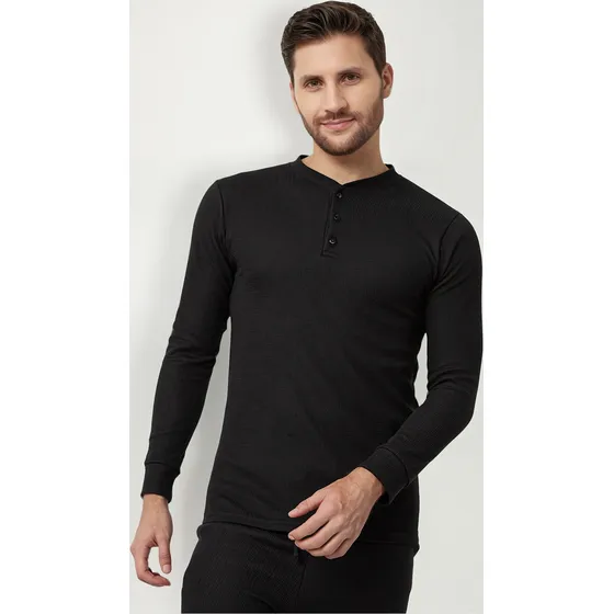 Camiseta Cuello Henley Manga Larga Para Hombre