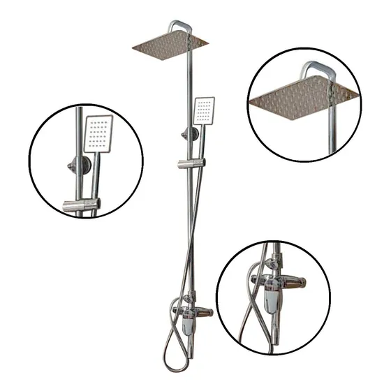 Regadera Baño Cuadrada De Pared Kit Monomando Telefono Acero