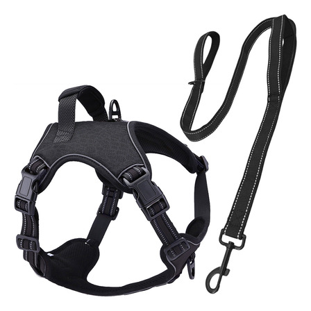 Peitoral Pet Antipuxão Power Preto + Guia Longa 1,5m Madog Peitoral Pet Antipuxão Power Preto + Guia Longa 1,5m Madog