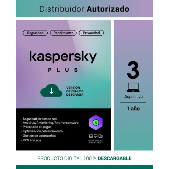 Kaspersky Plus 3 Usuarios 1 Año