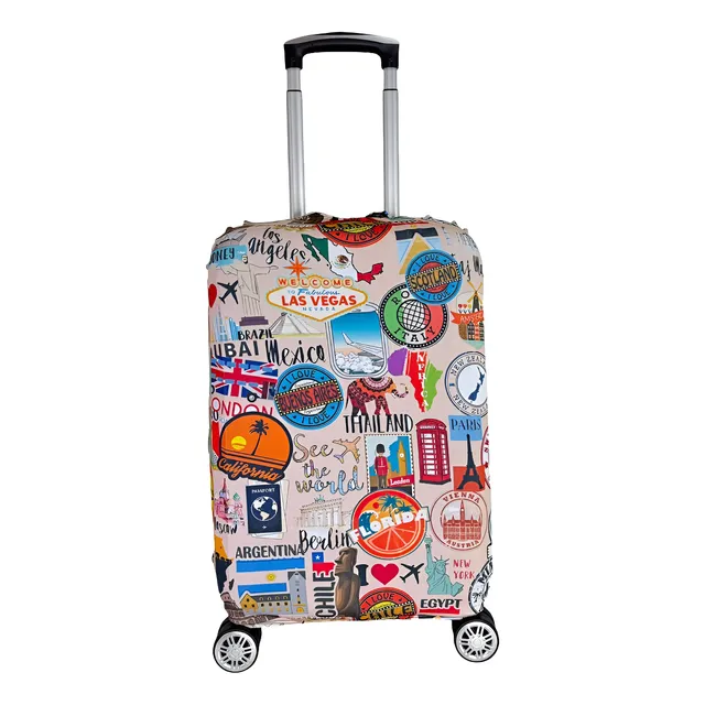 Capa De Mala Viagem Estampada Suplex Protetora Bagagem Selos