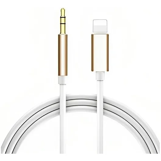 Cable Auxiliar De Audio Para iPhone Lightning A Jack 3.5mm Color Dorado Liso