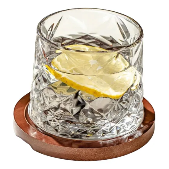 Vaso De Whisky Giratorio 360º Con Base De Madera
