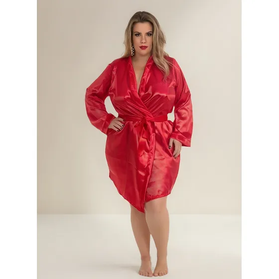 Robe Cetim Lingerie Plus Size Casamento Lua De Mel Núpcias