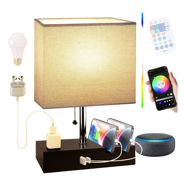 Lámpara De Mesa Inteligente Rgb Regulable Con Carga Y Soport