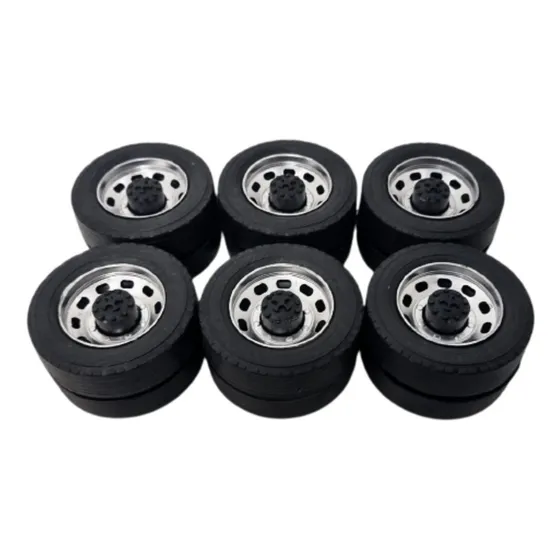 Kit Pneus Roda Dupla P/ Carreta 3 Eixos Em Miniatura Es1:14