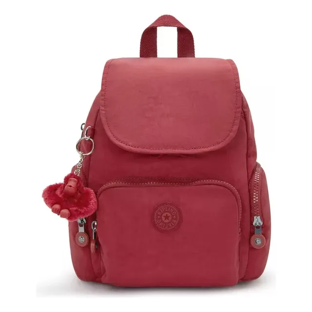 Kipling Mochila City Zip Tamaño Mini 100% Color Funky Red Diseño De La Tela Color Sólido