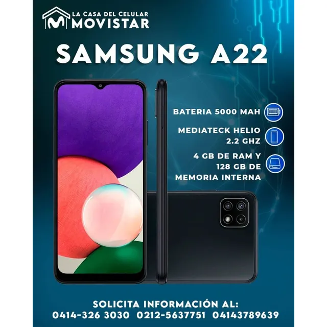 Telefono Celular Samsung A22 128gb. Somos Tienda Movistar