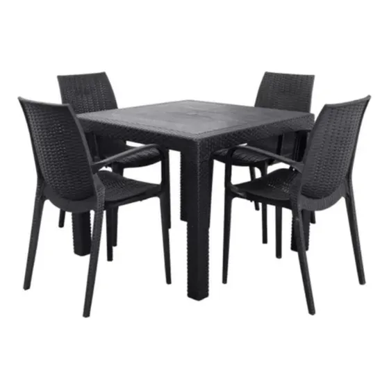 Juego 4 Sillas Melodi Jardín + Mesa 70x70 Simil Ratan Alejo Estructura Negro