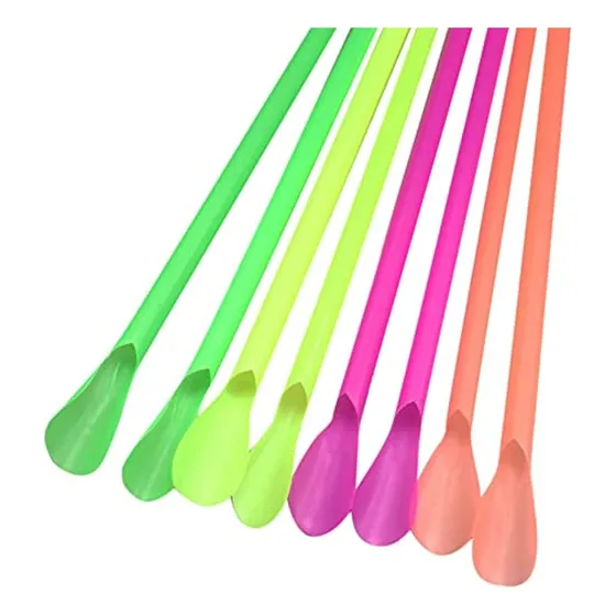 100 Unidades Canudo Colher Mexedor Neon Para Drinks