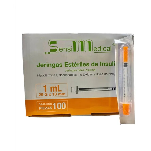 100 Jeringas Para Insulina Sensimedical 29g X 13mm 1ml Capacidad en volumen 1 mL