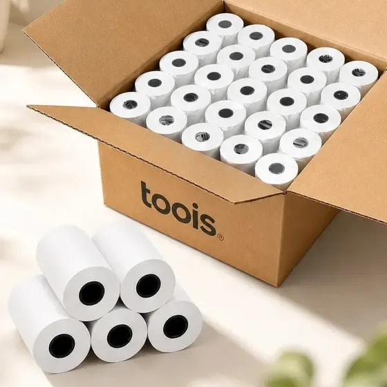Caja 32 Rollos Termicos marca toois Termico Cinta Termica 80mm X 80mm Color Blanco