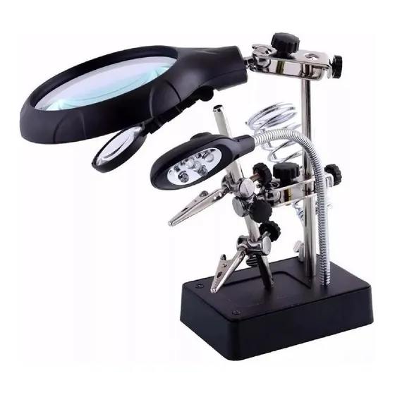 Lupa Escritorio Soporte Pinza Luz Led Tercera Mano Cautin/11