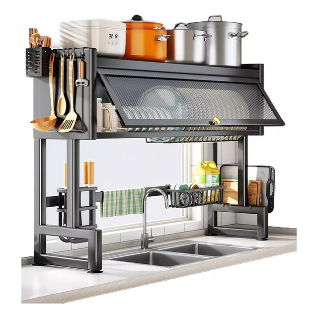 65cm Escorredor De Louça Pratos Organizador De Pia Cozinha Preto