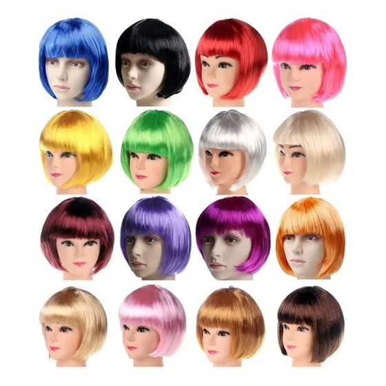 Peluca Corta Color Disfraz Party Halloween Cabello Sintético
