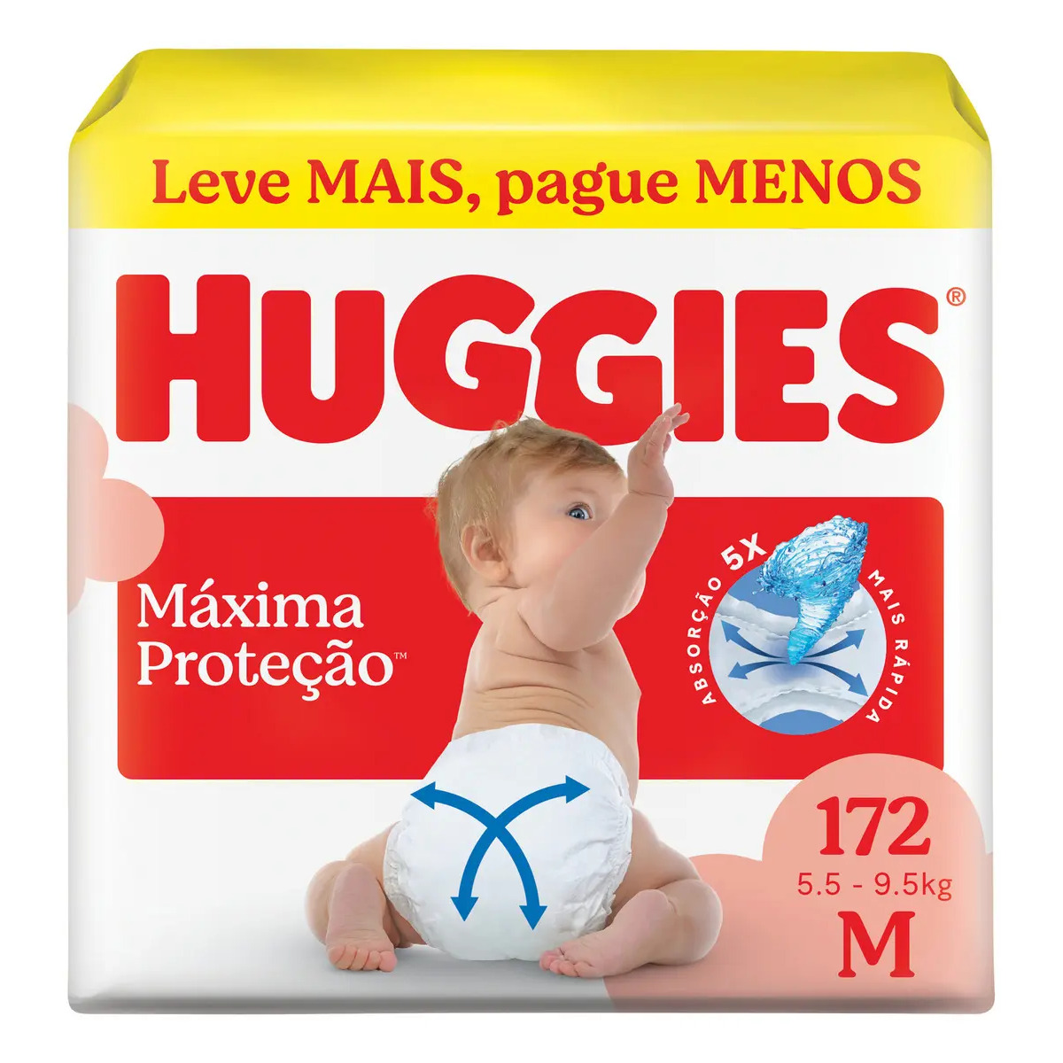 Huggies Fralda Descartável Máxima Proteção M - 172 Un