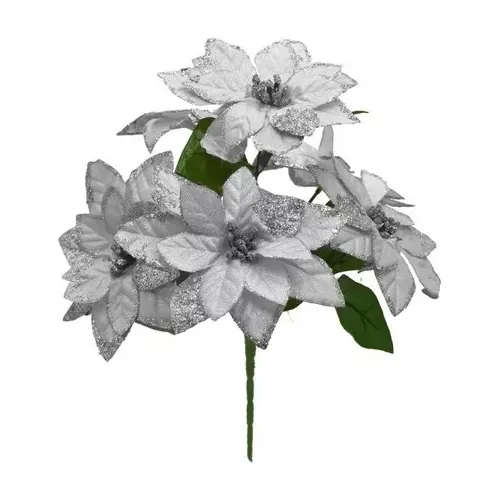 Ramo Nochebuena Roja Y Dorado Con 6 Flores 35 Cm Pack 12 Pz Color Plateado