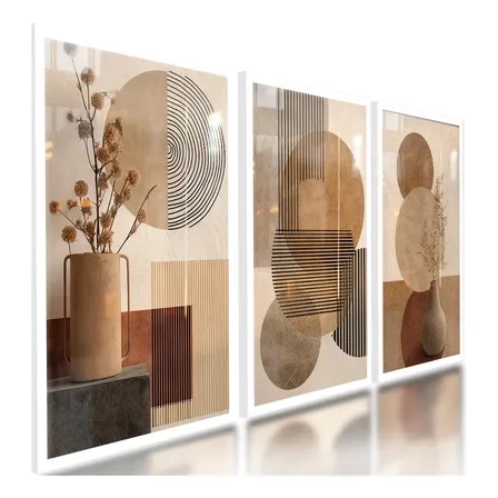 Quadros Abstratos Geométricos Boho Terroso Marrom 122x60