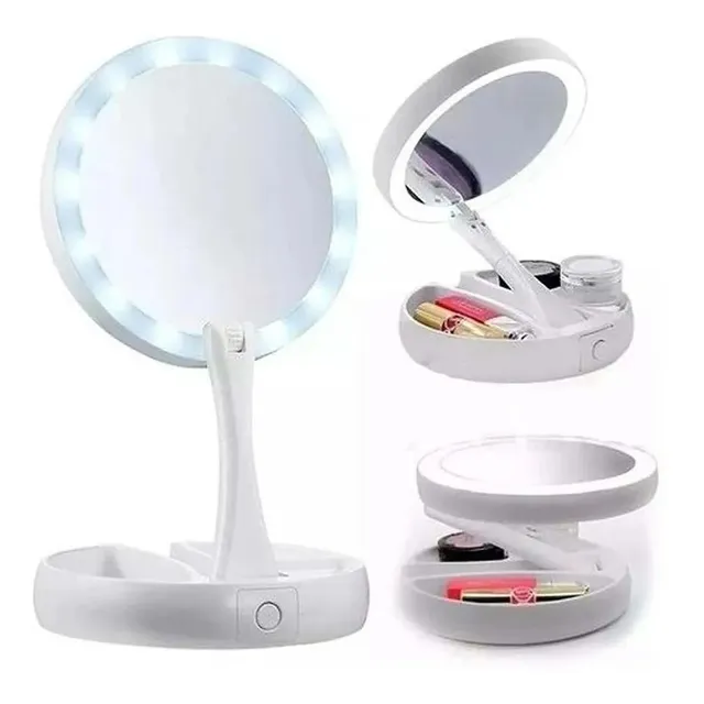 Espejo Con Luz Led Para Maquillaje Plegable + Aumento X10