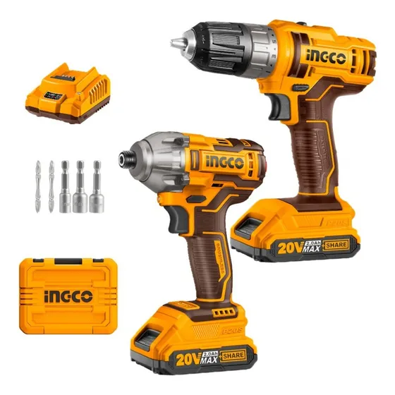 Kit Taladro Y Atornillador Impacto Inalámbrico Ingco 20v Color Amarillo