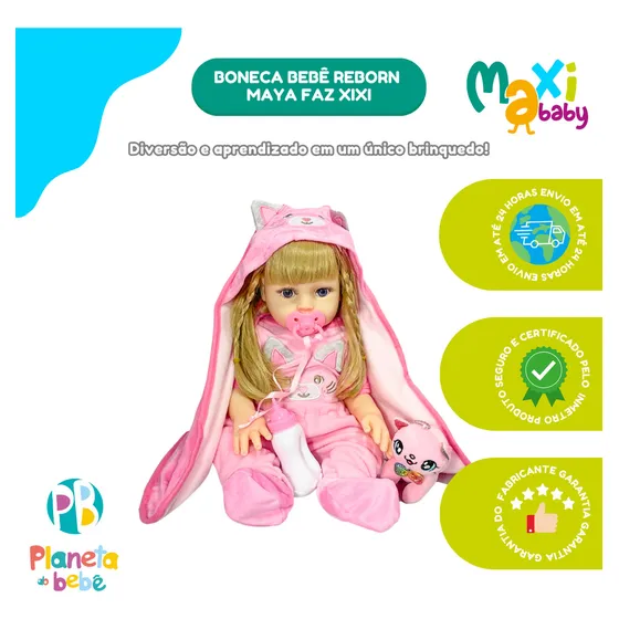 Boneca Bebê Reborn Maya Toma Água e Faz Xixi - Lullaby