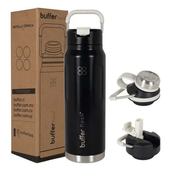 Termo Botella Agua Termica Buffer Acero Inoxidable 1 Litro - Black | Cuotas sin interés